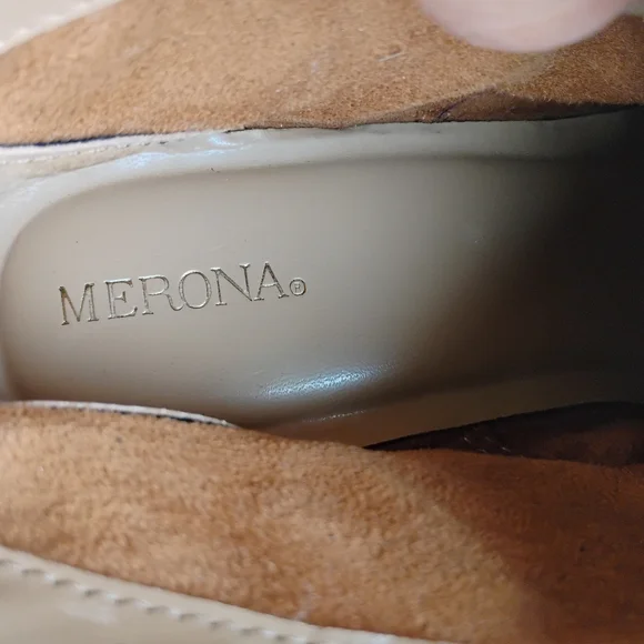 Wedge MERONA Ankle Boots Women's Sz 9 Lace Up 3.5" Heels Tan Faux Leather - Picture 14 of 14